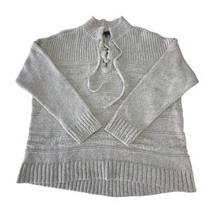 Talbots Womens Sweater Size L‎ Beige Knit Long Sleeve Lace Up Mock Neck Pullover